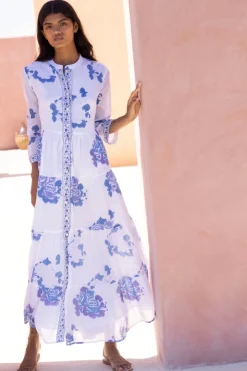 Oliphant Maxis|Dresses>3/4 Button Maxi- Portofino Blue