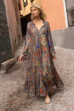 Oliphant Maxis|Dresses>Balloon Sleeve Maxi- Persia Cobalt