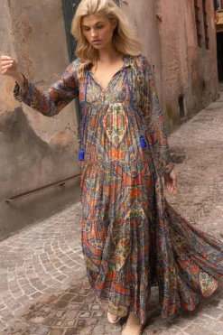 Oliphant Maxis|Dresses>Balloon Sleeve Maxi- Persia Cobalt