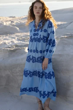 Oliphant Maxis|Dresses>Balloon Sleeve Maxi- Tangier Blue