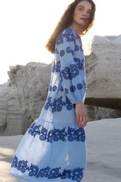 Oliphant Maxis|Dresses>Balloon Sleeve Maxi- Tangier Blue