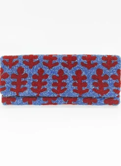 Oliphant Accessories|Bags>Beaded Clutch- Fern Blue Red