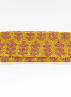 Oliphant Accessories|Bags>Beaded Clutch- Fern Pink Yellow
