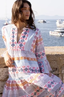 Oliphant Short & Mini Dresses|Dresses>Bell Sleeve Tiered Mini- Casablanca Multi