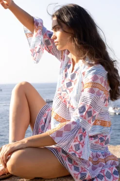 Oliphant Short & Mini Dresses|Dresses>Bell Sleeve Tiered Mini- Casablanca Multi