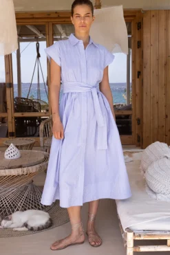 Oliphant Maxis|Dresses>Belted Shirt Dress- Chatham Blue