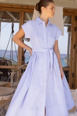 Oliphant Maxis|Dresses>Belted Shirt Dress- Chatham Blue