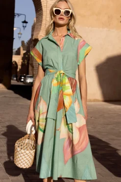 Oliphant Maxis|Dresses>Belted Shirt Dress- Hibiscus Sage