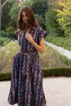 Oliphant Midis>Belted Shirt Dress Midi- Tulip Red