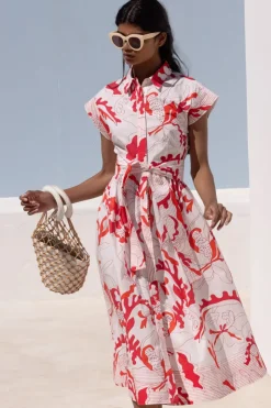 Oliphant Midis|Maxis>Belted Shirt Dress- Orchid Red