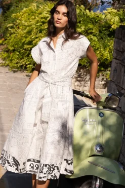 Oliphant Maxis|Dresses>Belted Shirt Dress- Roma White