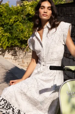 Oliphant Maxis|Dresses>Belted Shirt Dress- Roma White