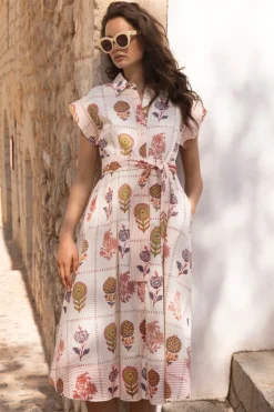 Oliphant Maxis|Dresses>Belted Shirt Dress- Taormina Cream