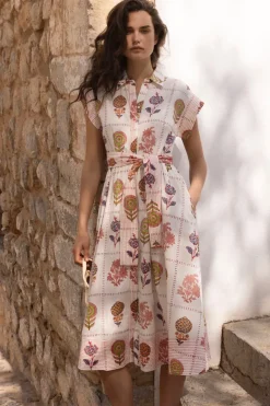 Oliphant Maxis|Dresses>Belted Shirt Dress- Taormina Cream