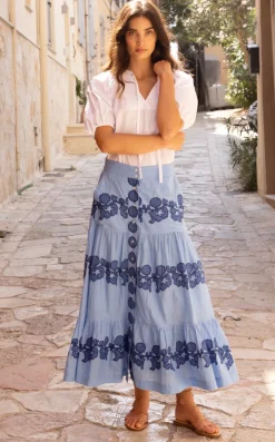 Oliphant Skirts>Button Front Skirt- Tangier Blue