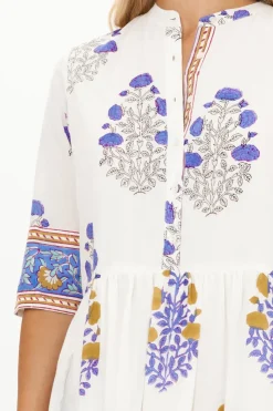 Oliphant Maxis|Dresses>Button Neck 3/4 Sleeve Maxi- Napa Blue
