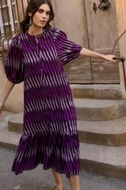 Oliphant Midis>Button Puff Midi- Ikat Purple