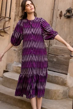 Oliphant Midis>Button Puff Midi- Ikat Purple