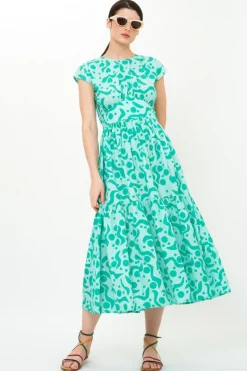 Oliphant Midis|Dresses>Cap Sleeve Midi- Acadia Aqua