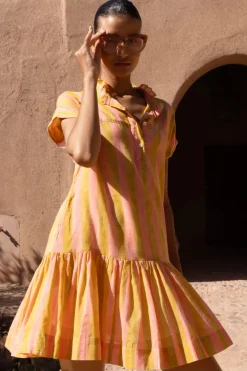 Oliphant Short & Mini Dresses|Dresses>Cap Sleeve Mini- Cabana Coral
