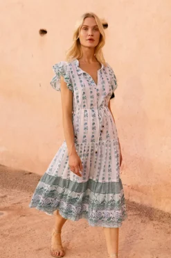 Oliphant Midis|Dresses>Cinched Flirty Midi- Boreggo Green