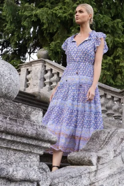 Oliphant Midis>Cinched Flirty Midi- Clover Blue