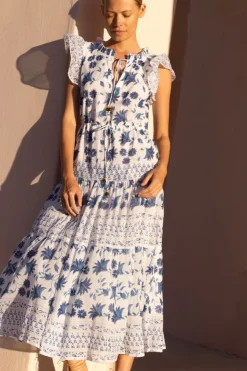 Oliphant Dresses>Cinched Flirty Midi- Marion Blue