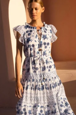 Oliphant Dresses>Cinched Flirty Midi- Marion Blue