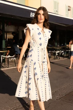 Oliphant Midis|Dresses>Cinched Flirty Midi- Wicklow Blue