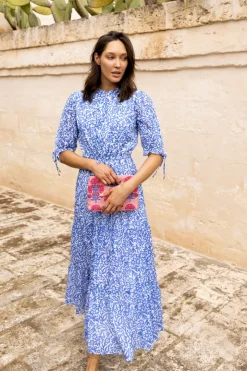 Oliphant Maxis|Dresses>Cinched Pintuck Maxi- Cypress Blue