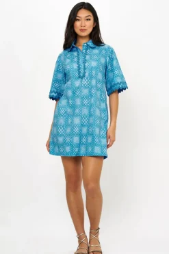Oliphant Short & Mini Dresses>Collared Shirt Dress Mini- Matrix Blue