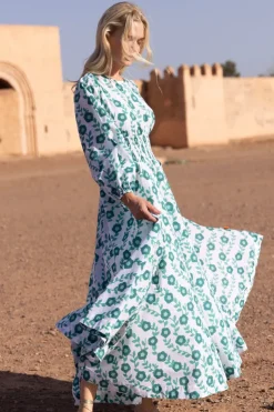 Oliphant Maxis|Dresses>Crew Neck Smocked Waist Maxi- Toscana Green