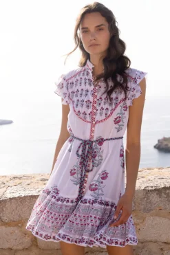 Oliphant Short & Mini Dresses|Dresses>Flirty High Neck Button Mini- Napa Red