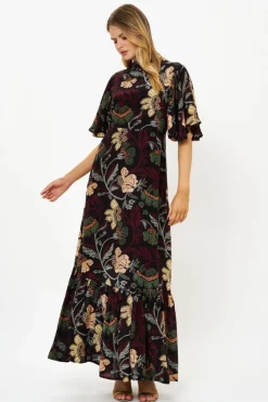 Oliphant Maxis>Flirty Mock Neck Maxi- Turin Wine
