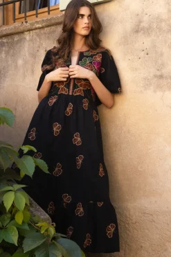 Oliphant Maxis>Flirty V-Neck Maxi- Almay Black