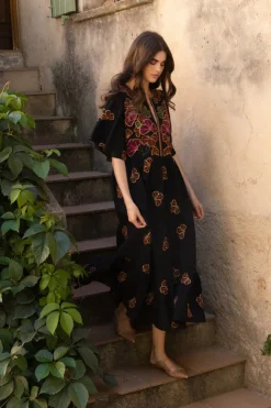 Oliphant Maxis>Flirty V-Neck Maxi- Almay Black