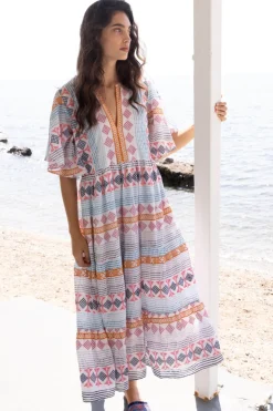 Oliphant Maxis|Dresses>Flirty V-Neck Maxi- Casablanca Multi