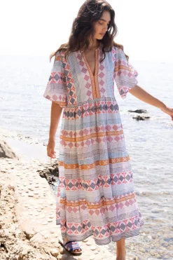 Oliphant Maxis|Dresses>Flirty V-Neck Maxi- Casablanca Multi