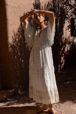 Oliphant Maxis|Dresses>Flirty V-Neck Maxi- Juniper Olive
