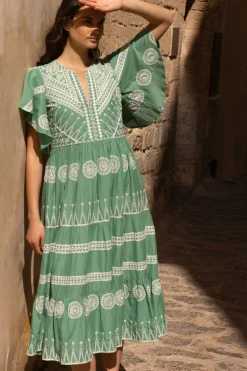 Oliphant Maxis|Dresses>Flirty V-Neck Maxi- Soleil Sage