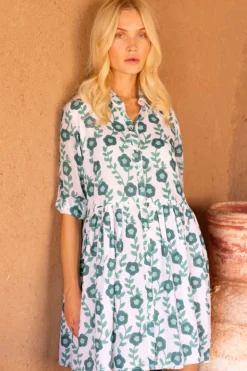 Oliphant Short & Mini Dresses|Dresses>Long Sleeve Shirt Dress Mini- Toscana Green