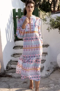 Oliphant Maxis|Dresses>Long Sleeve Yoke Maxi- Casablanca Multi
