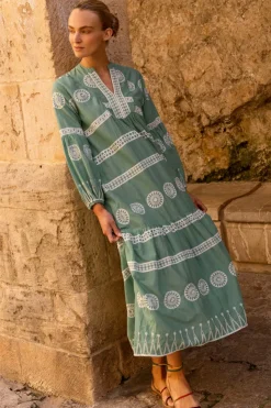 Oliphant Maxis|Dresses>Long Sleeve Yoke Maxi- Soleil Sage