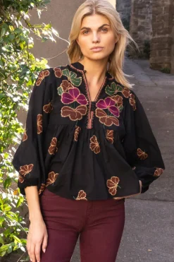 Oliphant Tops>Mandarin Balloon Top- Almay Black