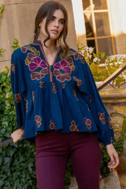 Oliphant Tops>Mandarin Balloon Top- Almay Blue