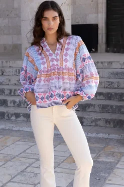 Oliphant Tops>Mandarin Balloon Top- Casablanca Multi