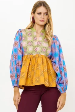 Oliphant Tops>Mandarin Balloon Top- Matrix Multi