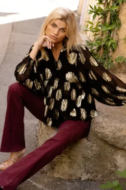 Oliphant Tops>Mandarin Balloon Top- Peony Black