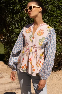 Oliphant Tops>Mandarin Balloon Top- Provence Blue