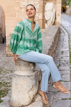Oliphant Tops>Mandarin Balloon Top- Soleil Sage